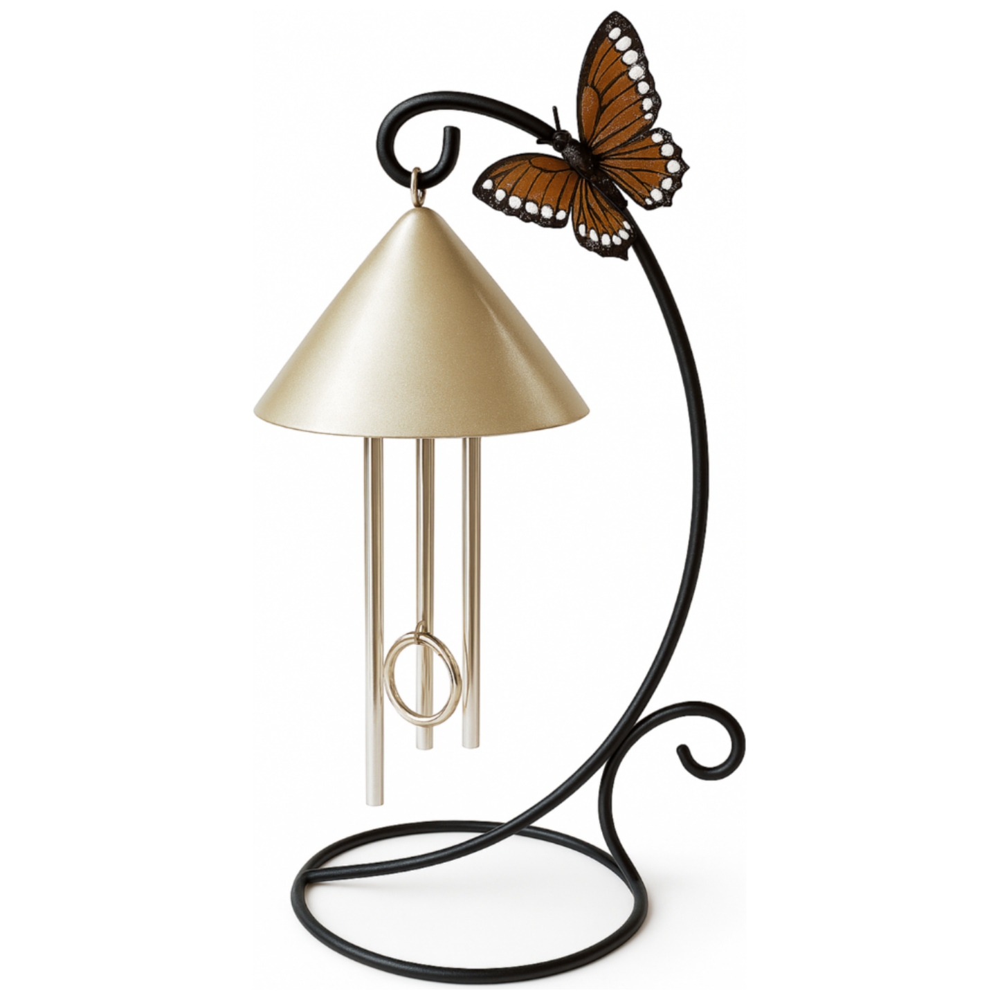 Decorative solar wind chime with a butterfly accent on a white background