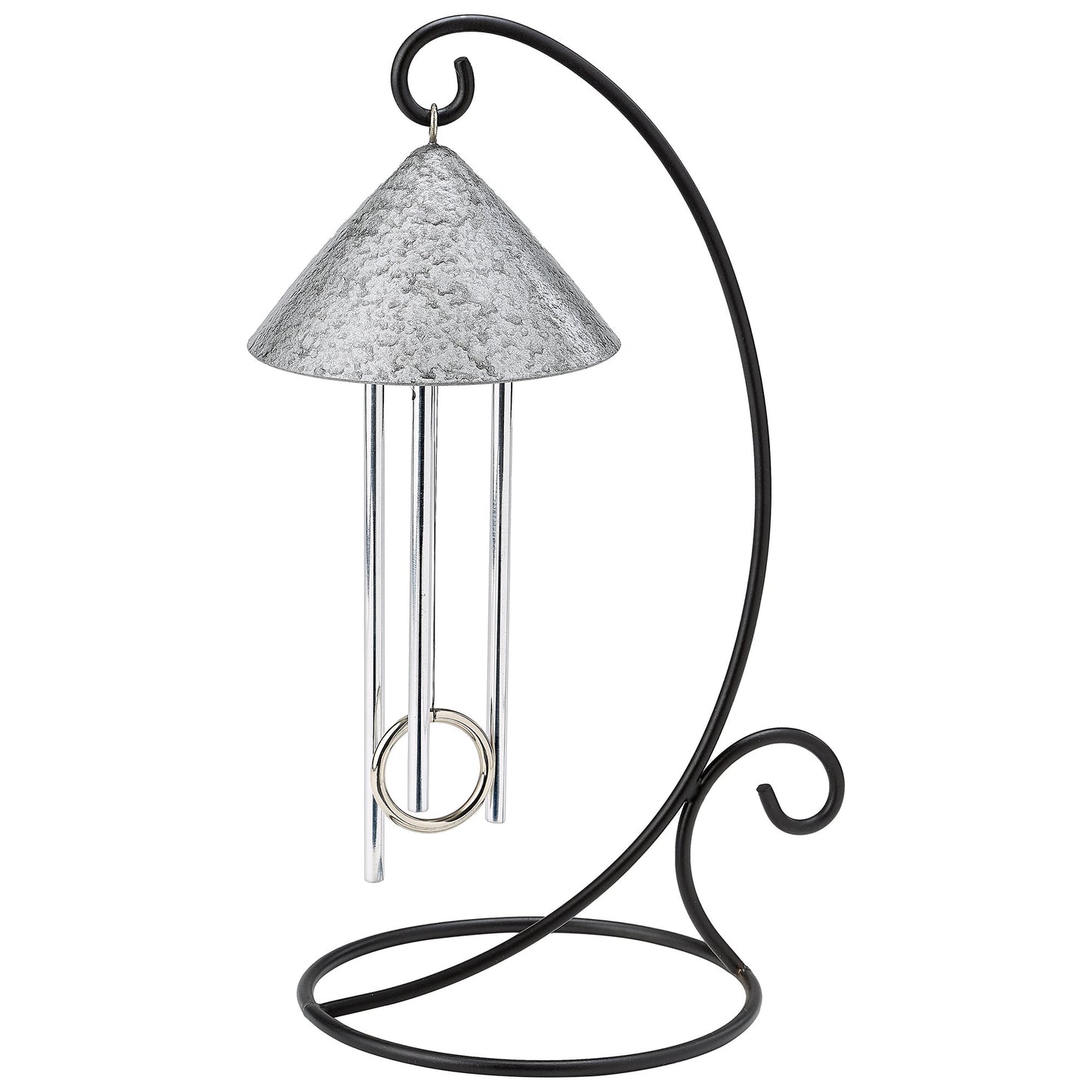 Indoor Tabletop solar wind chime in hammered pewter color made in US