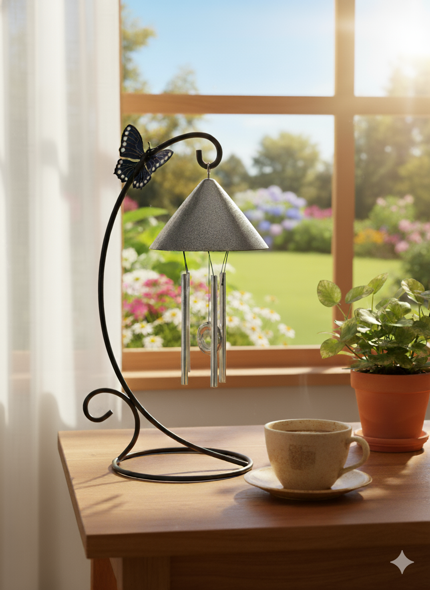 New!--Sprite Indoor Solar  Wind Chime with Butterfly