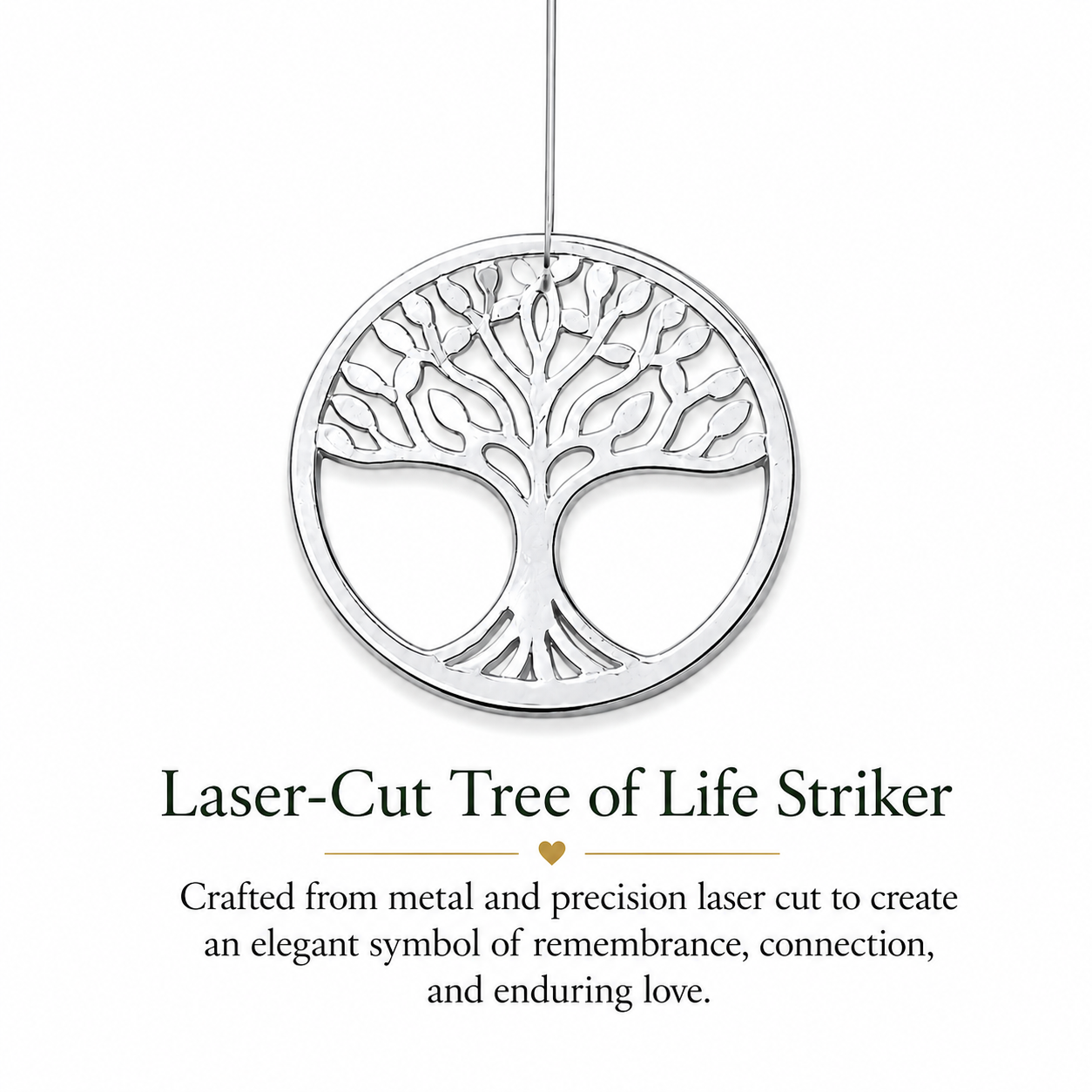 Laser-cut Tree of Life Striker pendant on a white background with text describing its craftsmanship and symbolism.

Details