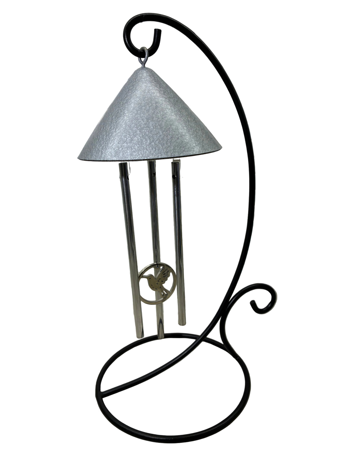 Hummingbird Memorial Sprite indoor solar wind chime in Hammered Pewter, a sympathy gift