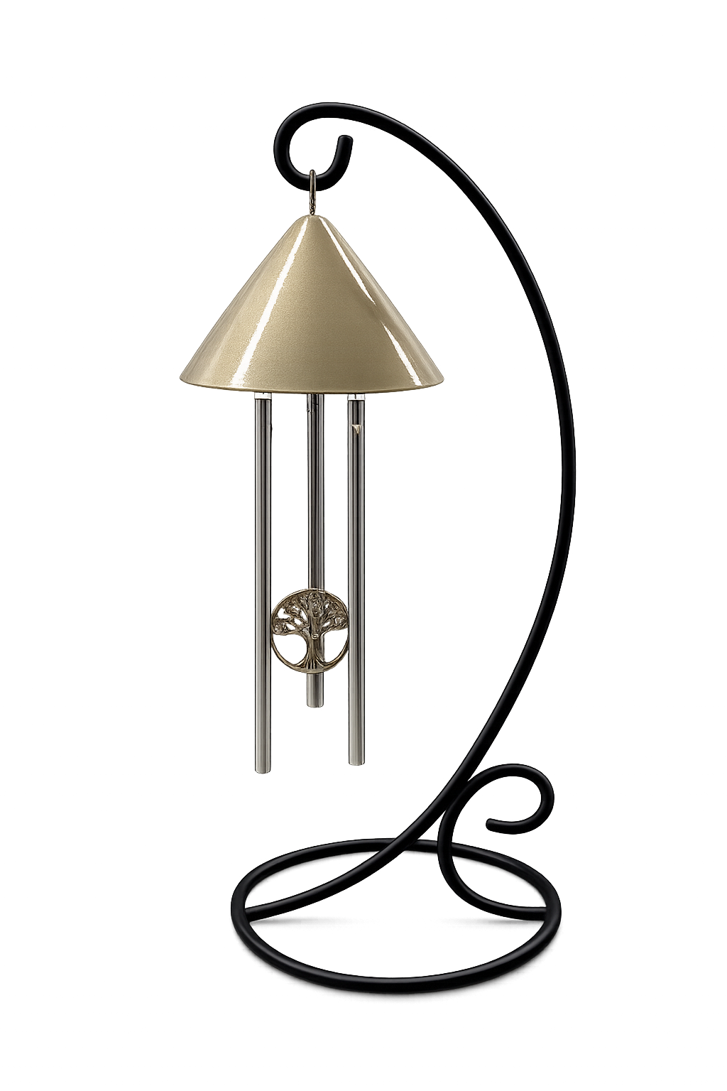 Memorial solar chime with tree of life striker